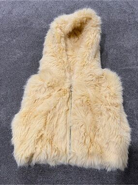 Faux Fur Hooded Vest - Yellow - Size S